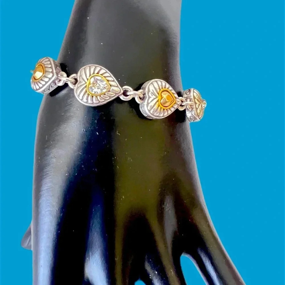Brighton silver plated bracelet with crystals and hearts.